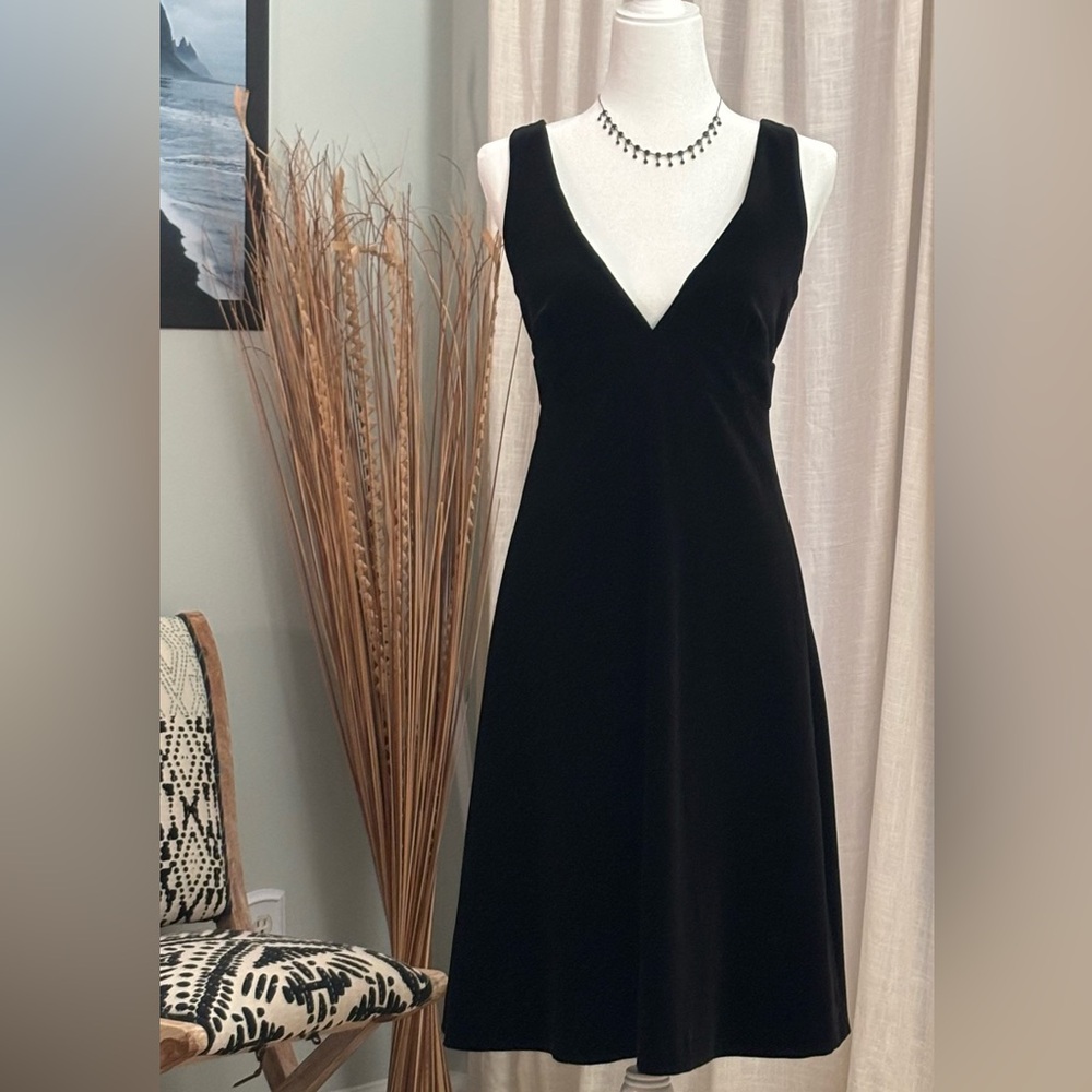 Vintage J.Crew Black Velvet Midi Dress Empire Waist Size 2